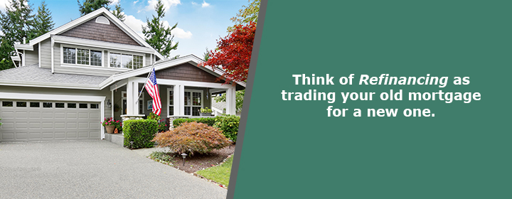 Think of refinancing as trading your old mortgage for a new one.
