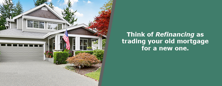 Think of refinancing as trading your old mortgage for a new one.