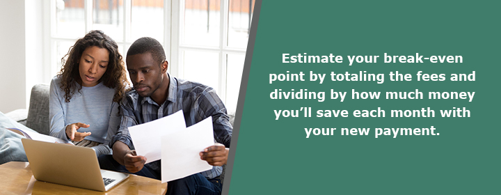 Estimate your break-even point by totaling the fees and dividing by how much money you'll save each month with your new payment.
